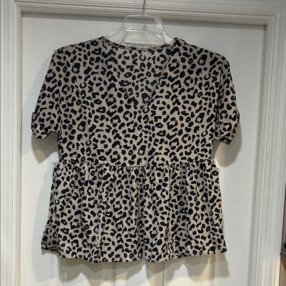 SHEIN Black and Tan Leopard Print Babydoll Blouse